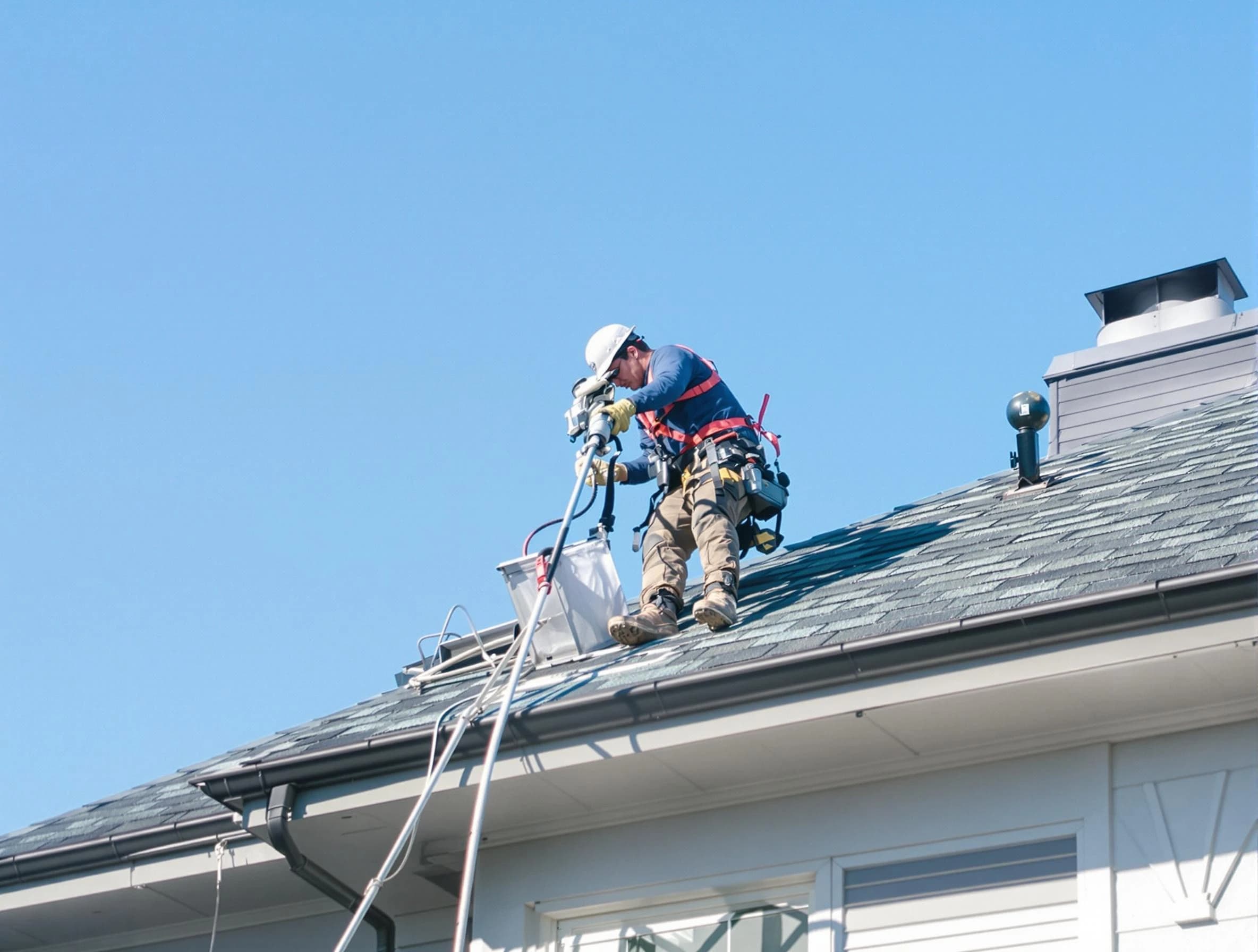 Riverside Dryer Vent Cleaning certified technician cleaning a roof-mounted dryer vent system in Riverside