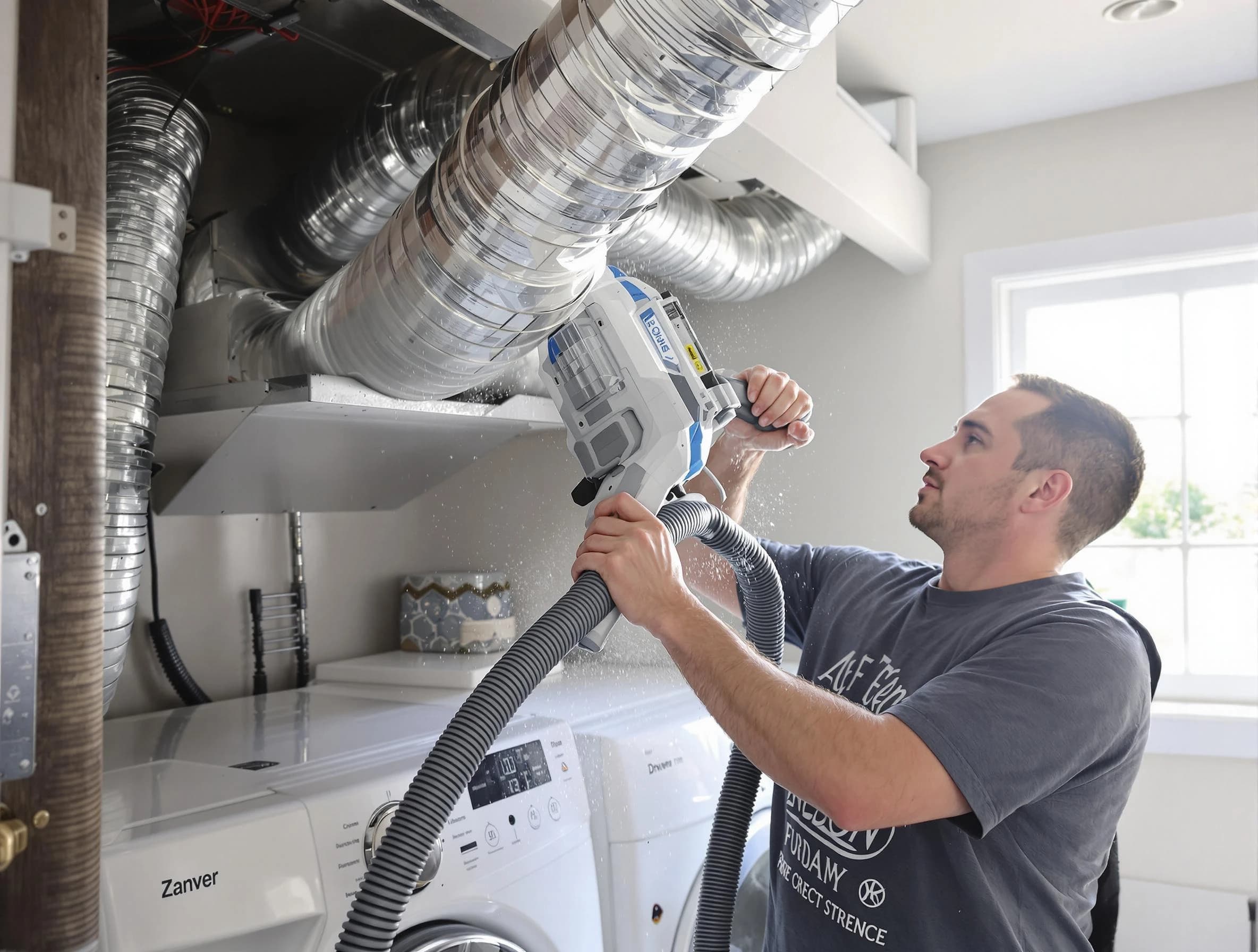 Riverside Dryer Vent Cleaning specialist cleaning deep within a dryer vent duct system in Riverside