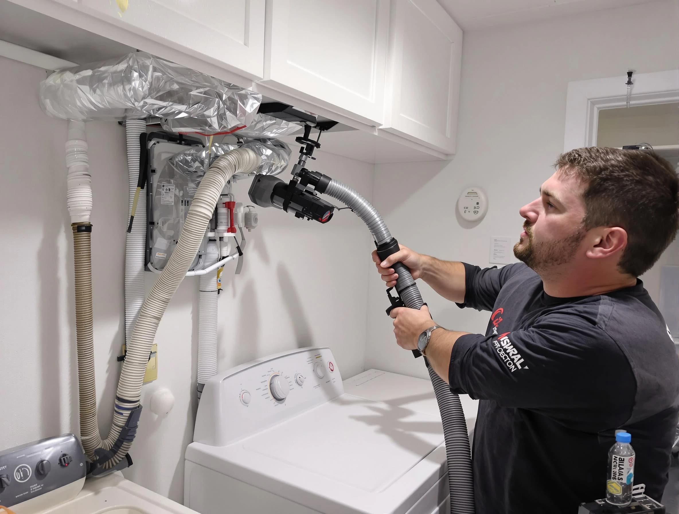 Riverside Dryer Vent Cleaning certified technician performing safety-focused gas dryer vent cleaning in Riverside