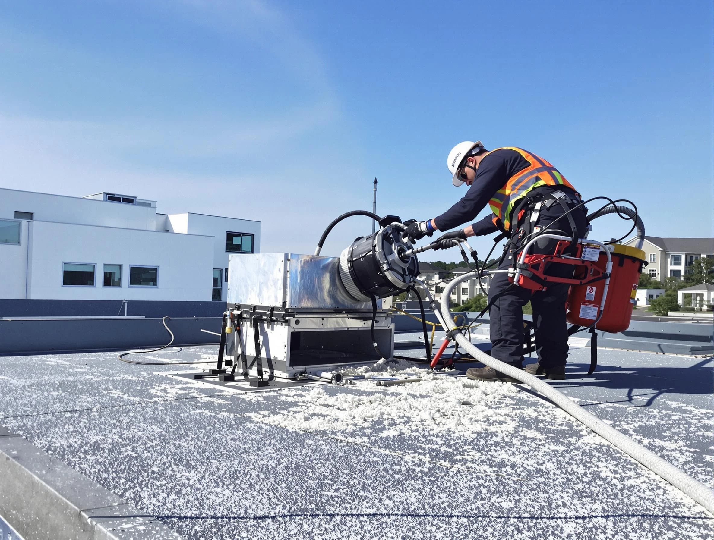 Cleaning Dryer Vent On Roof in Riverside