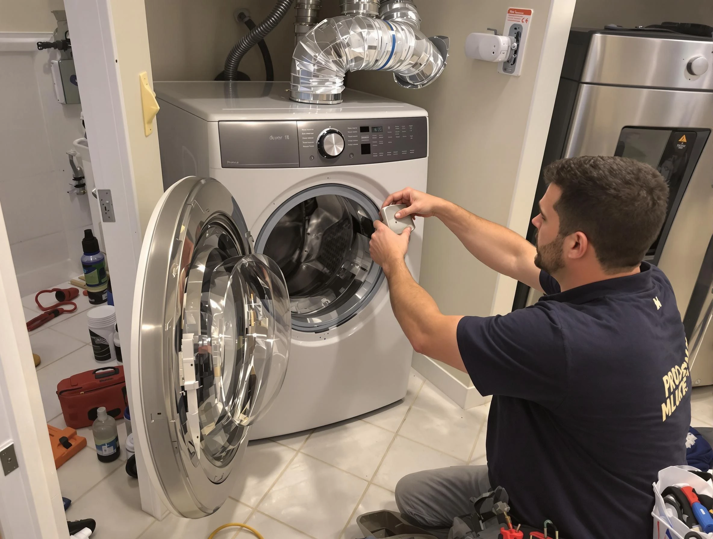 Riverside Dryer Vent Cleaning technician performing precise dryer vent hose installation in Riverside