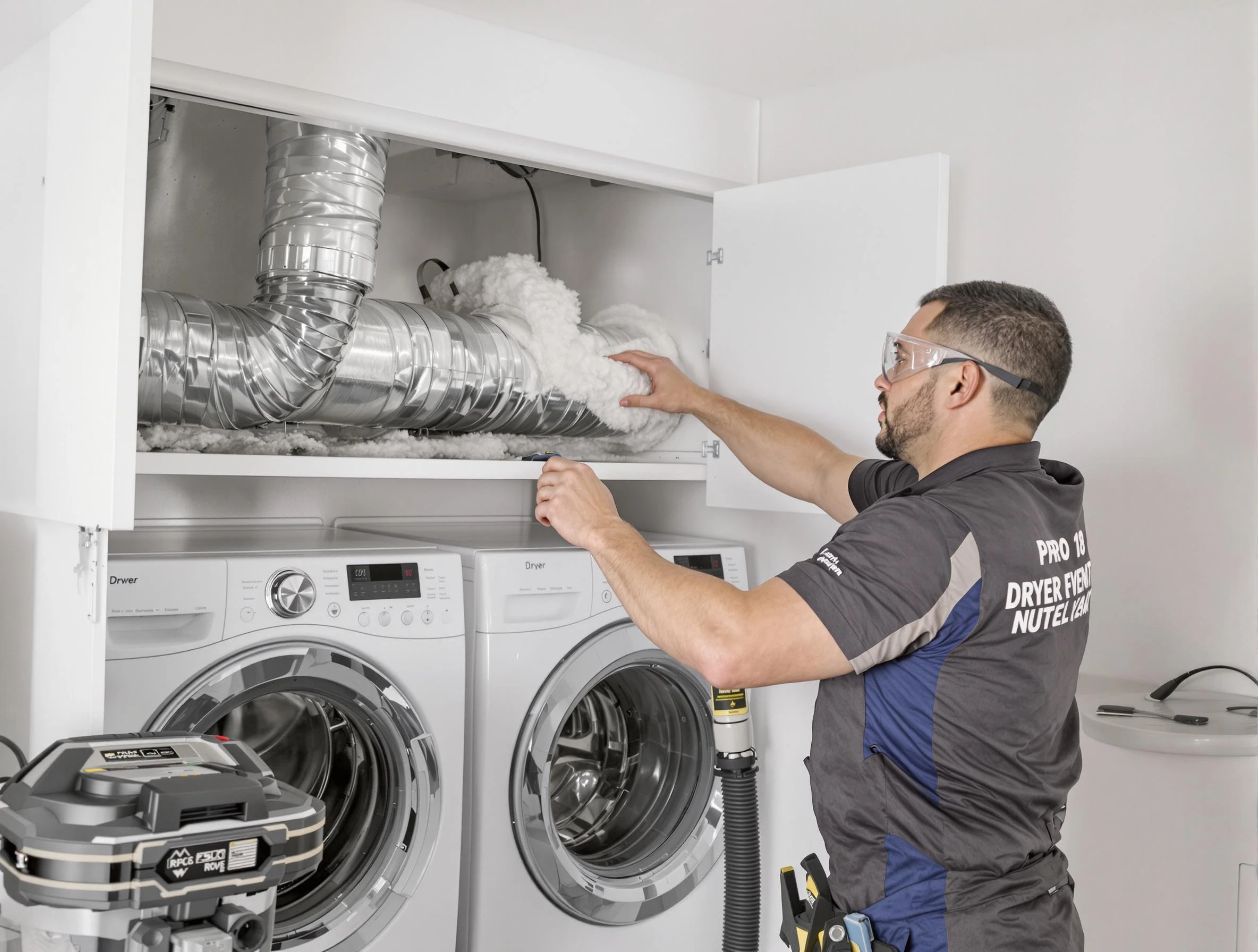 Riverside Dryer Vent Cleaning certified technician performing specialized gas dryer vent cleaning in Riverside